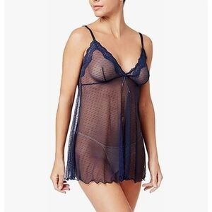 Heidi by Heidi Klum Dotted-Mesh Babydoll Slip Dress Blues XS